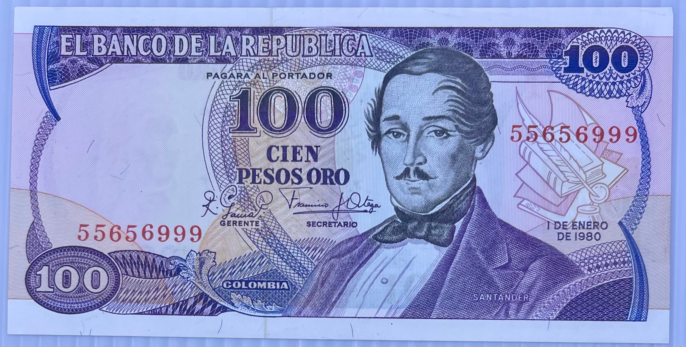 Columbia 1980 100  Pesos P-418 UNC World Banknote